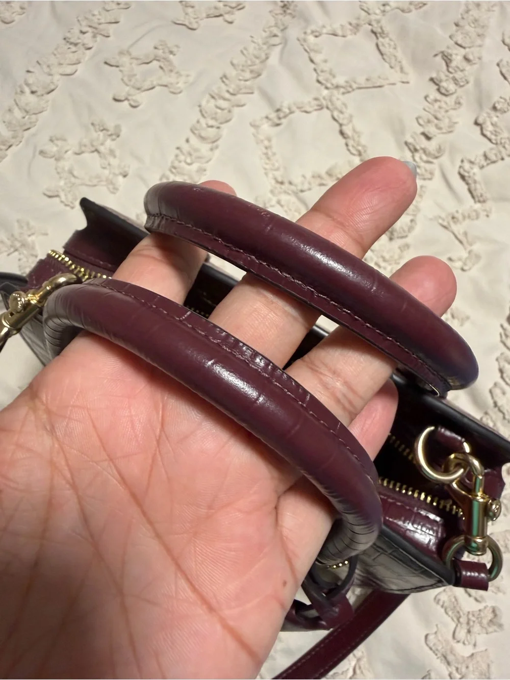 Coach Croc-Embossed Wine Mini Satchel with Cherry Charm